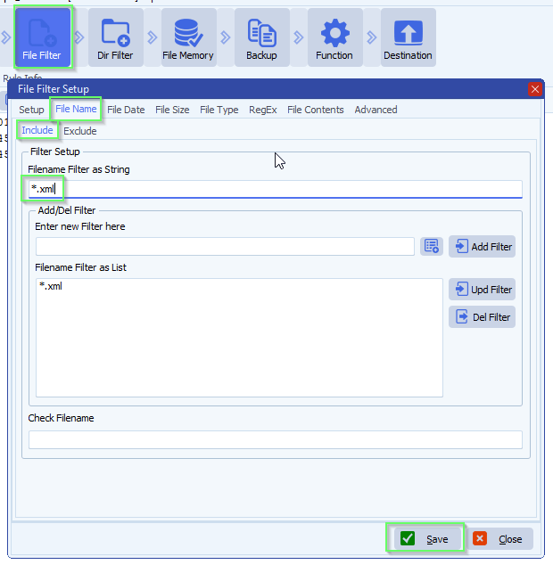 limagito file filter setup