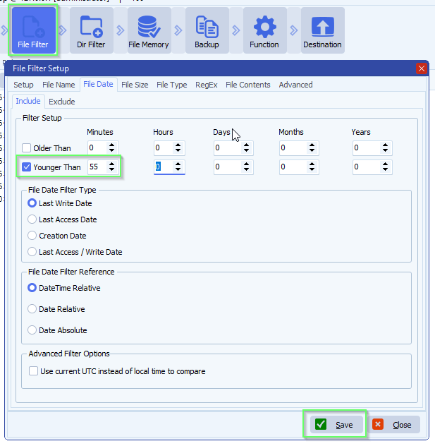 limagito file mover file date filter setup