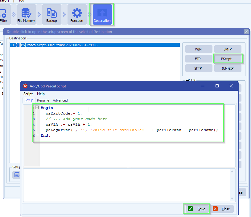 limagito file mover pascal script as destination