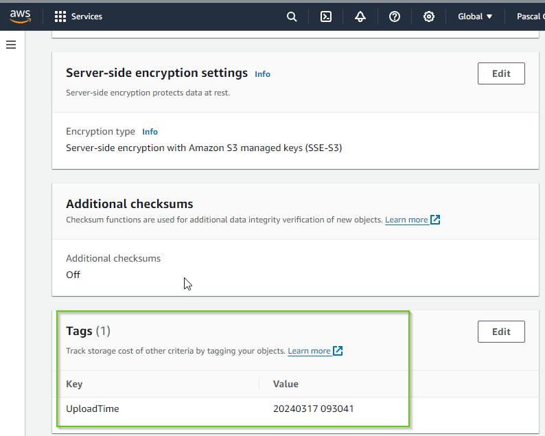 add tags to AWS S3