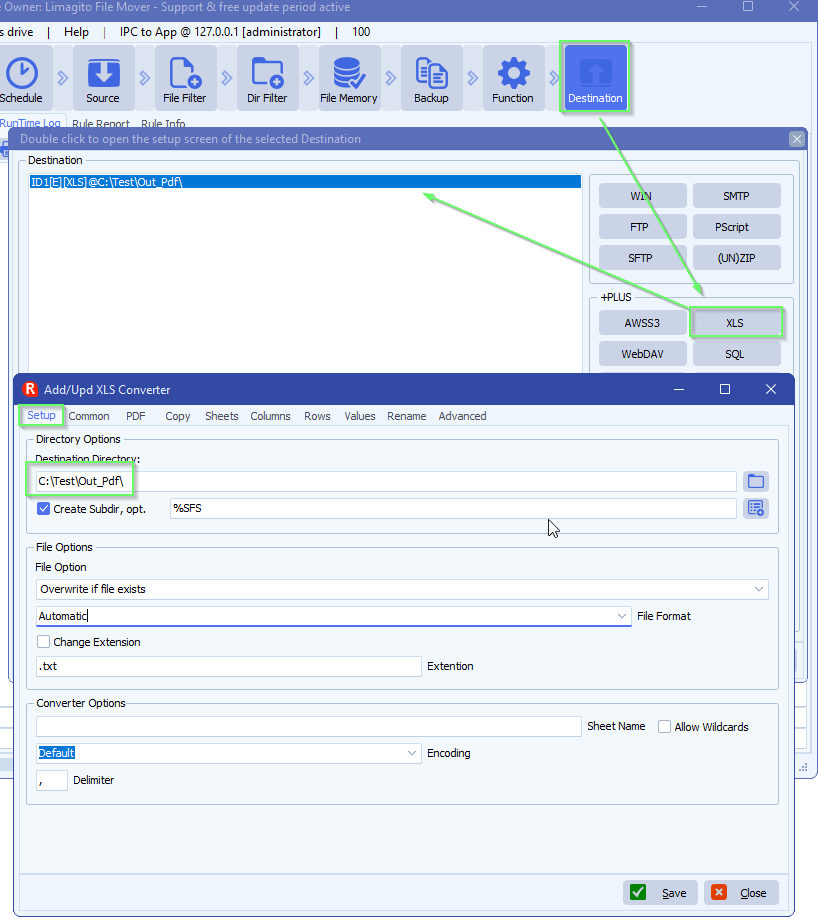 limagito file mover xls as destination