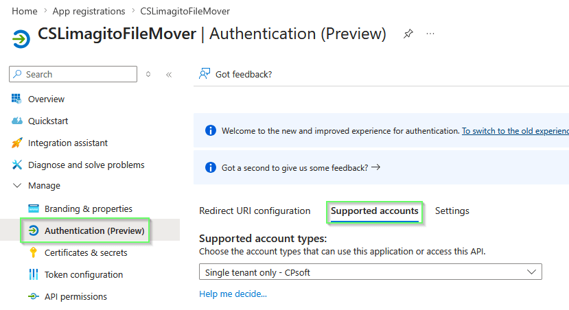 limagito file mover azure register an application