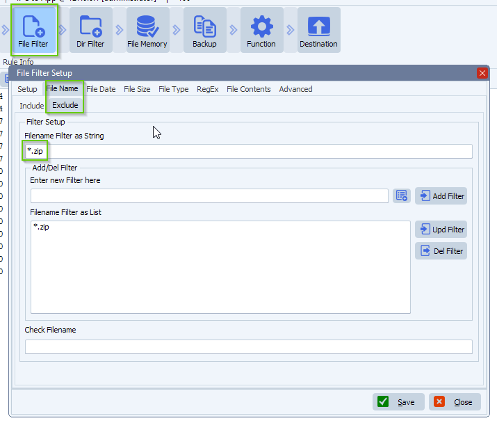 limagito file mover exclude filename filter setup