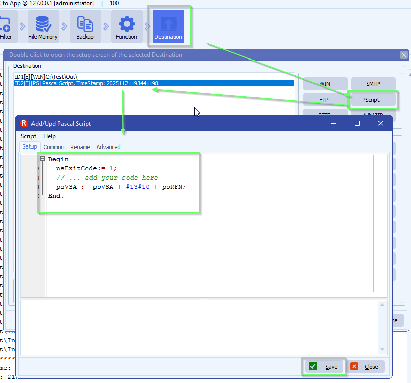 limagito filemover pascal script as destination setup