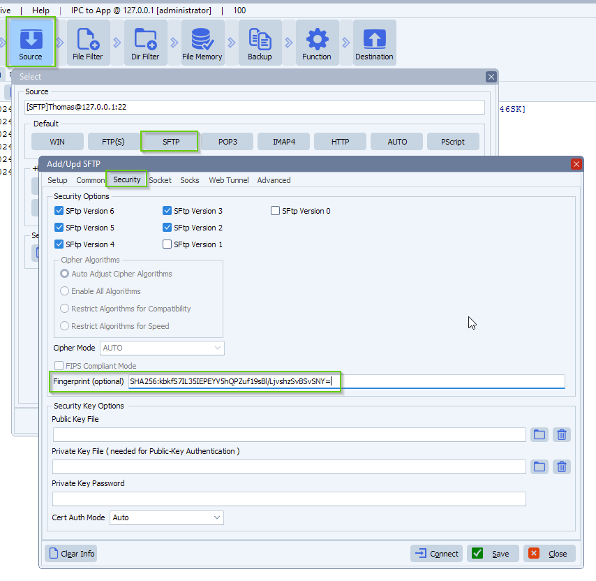 limagito file mover sftp fingerprint option