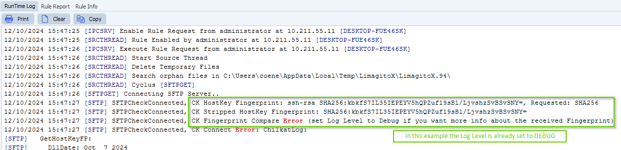 limagito file mover runtime log sftp fingerprint